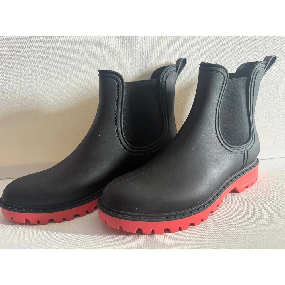 Esmara Chelsea Rain Boots Size 8 Black Red Lug Platform Sole Made in Italy
